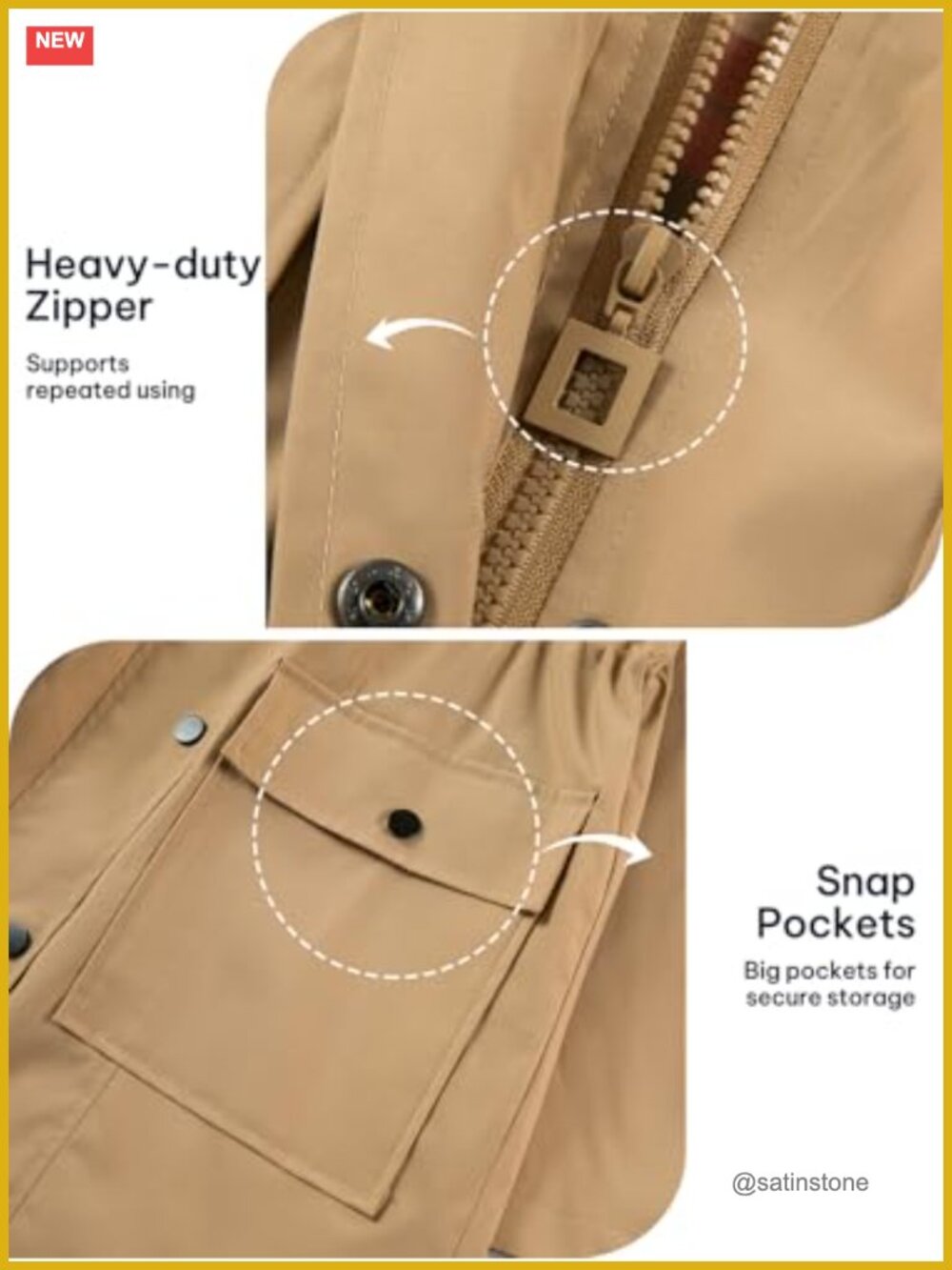 Waterproof Rain Jacket Long Hooded Windbreaker Trench Coat with Adjustable Waist - Picture 5 of 6